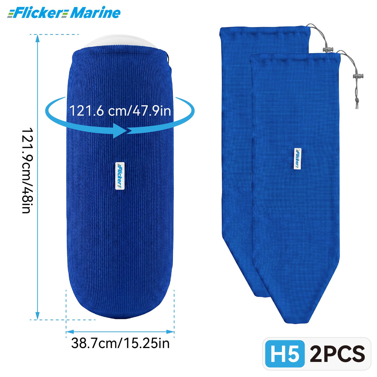 HTM Acrylic Boat Fender Cover, Marine Fender Protector Sleeve, 3 Sizes, 1/2/4 Pack