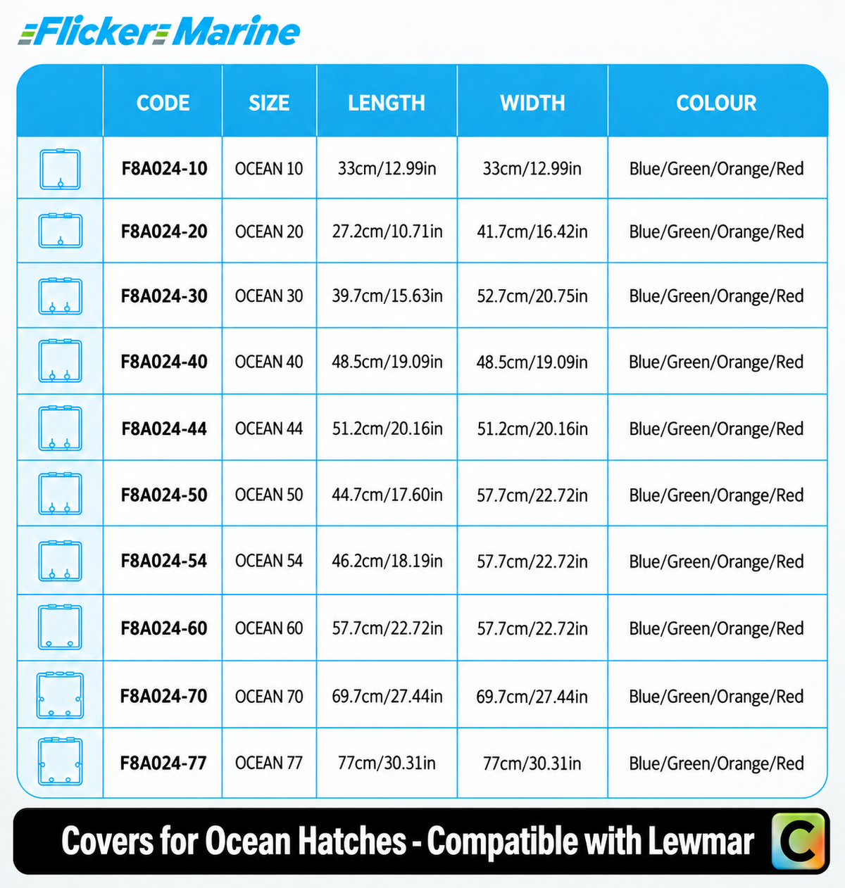 Lewmar Ocean Hatch Covers – Vibrant Colors & UV-Resistant Marine Protection
