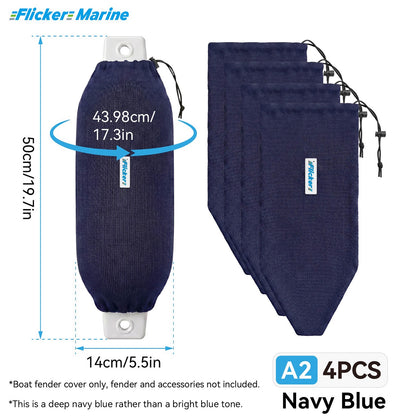 Acrylic Boat Fender Cover, Marine Fender Protector Sleeve, 3 Sizes, Royal Blue & Navy Blue, 2/4 Pack