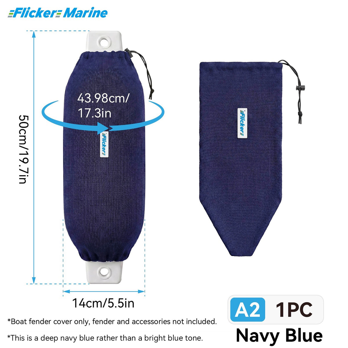 Acrylic Boat Fender Cover, Marine Fender Protector Sleeve, 3 Sizes, Royal Blue & Navy Blue, 2/4 Pack