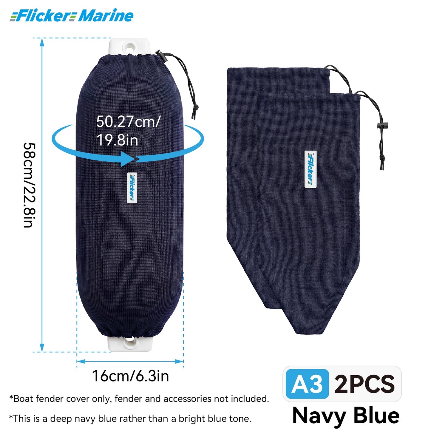 Acrylic Boat Fender Cover, Marine Fender Protector Sleeve, 3 Sizes, Royal Blue & Navy Blue, 2/4 Pack