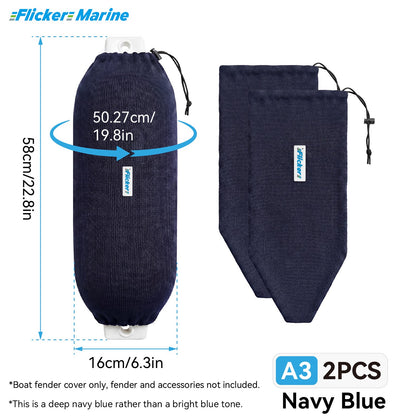 Acrylic Boat Fender Cover, Marine Fender Protector Sleeve, 3 Sizes, Royal Blue & Navy Blue, 2/4 Pack