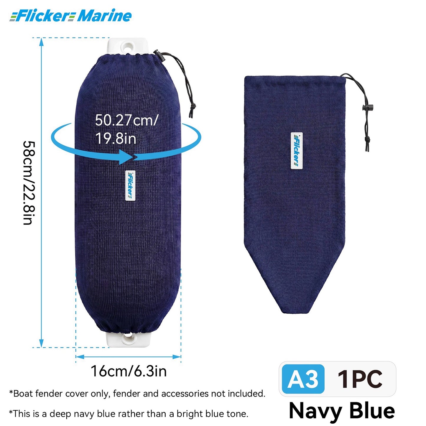 Acrylic Boat Fender Cover, Marine Fender Protector Sleeve, 3 Sizes, Royal Blue & Navy Blue, 2/4 Pack