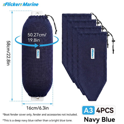 Acrylic Boat Fender Cover, Marine Fender Protector Sleeve, 3 Sizes, Royal Blue & Navy Blue, 2/4 Pack