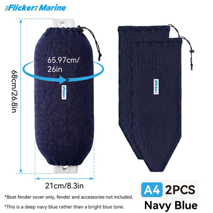 Acrylic Boat Fender Cover, Marine Fender Protector Sleeve, 3 Sizes, Royal Blue & Navy Blue, 2/4 Pack