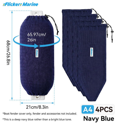 Acrylic Boat Fender Cover, Marine Fender Protector Sleeve, 3 Sizes, Royal Blue & Navy Blue, 2/4 Pack