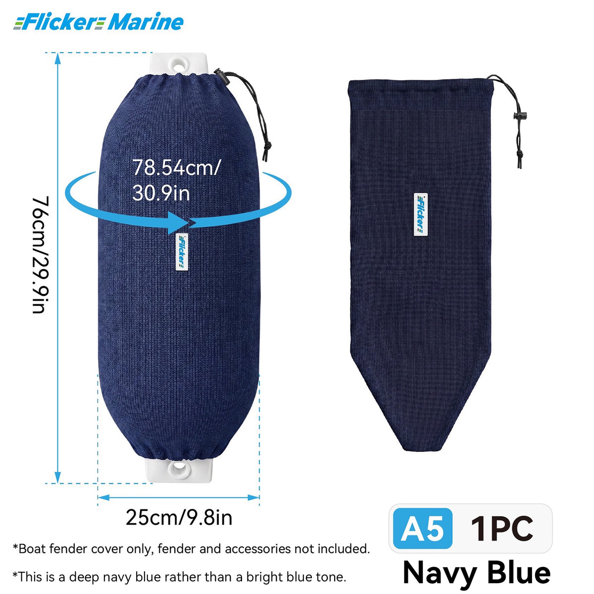Acrylic Boat Fender Cover, Marine Fender Protector Sleeve, 3 Sizes, Royal Blue & Navy Blue, 2/4 Pack