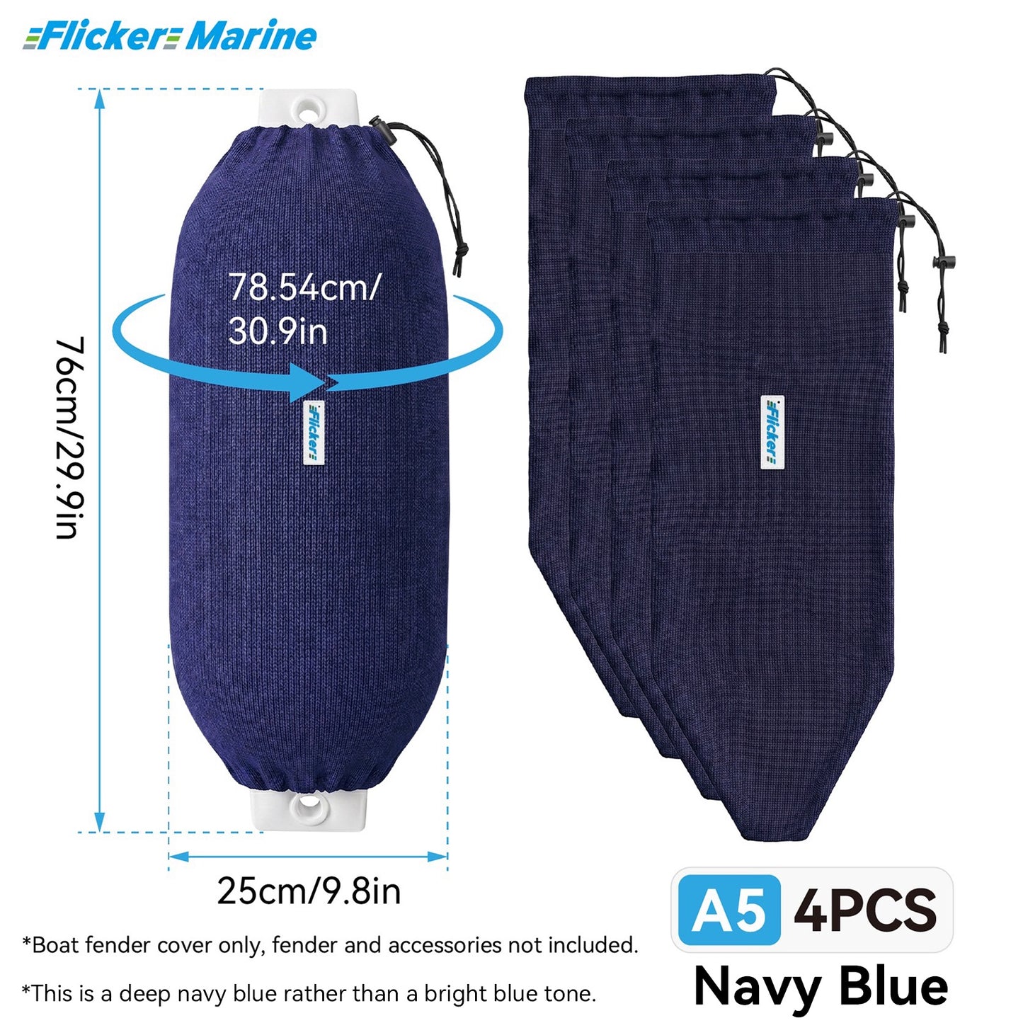 Acrylic Boat Fender Cover, Marine Fender Protector Sleeve, 3 Sizes, Royal Blue & Navy Blue, 2/4 Pack