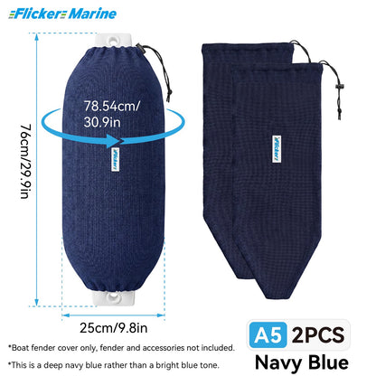 Acrylic Boat Fender Cover, Marine Fender Protector Sleeve, 3 Sizes, Royal Blue & Navy Blue, 2/4 Pack