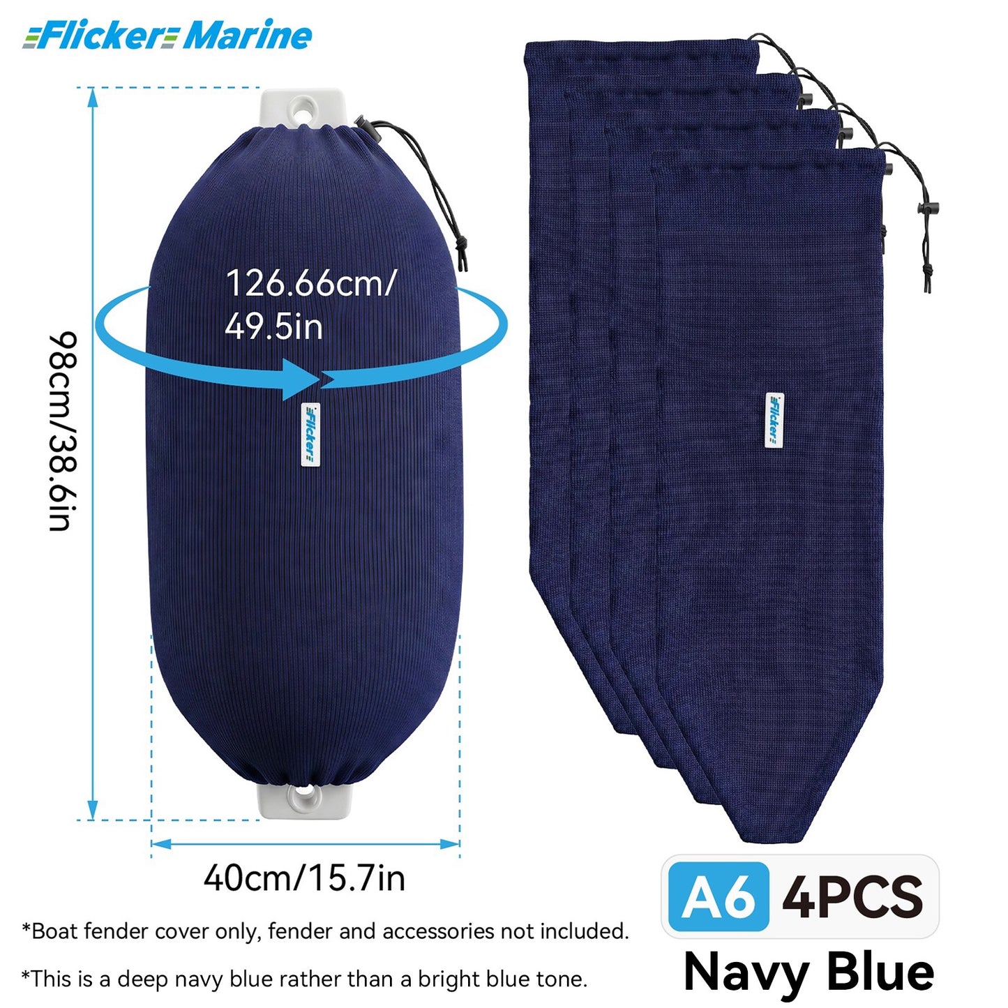 Acrylic Boat Fender Cover, Marine Fender Protector Sleeve, 3 Sizes, Royal Blue & Navy Blue, 2/4 Pack