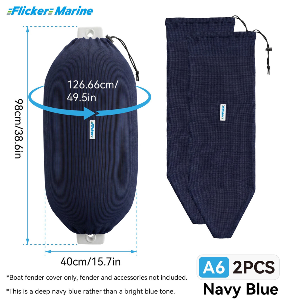 Acrylic Boat Fender Cover, Marine Fender Protector Sleeve, 3 Sizes, Royal Blue & Navy Blue, 2/4 Pack