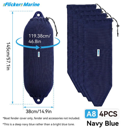 Acrylic Boat Fender Cover, Marine Fender Protector Sleeve, 3 Sizes, Royal Blue & Navy Blue, 2/4 Pack