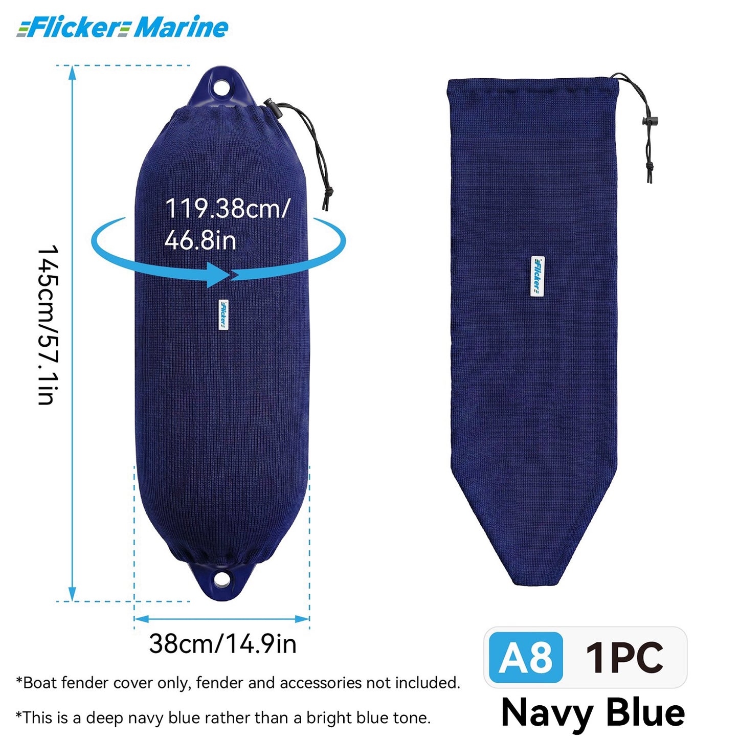 Acrylic Boat Fender Cover, Marine Fender Protector Sleeve, 3 Sizes, Royal Blue & Navy Blue, 2/4 Pack