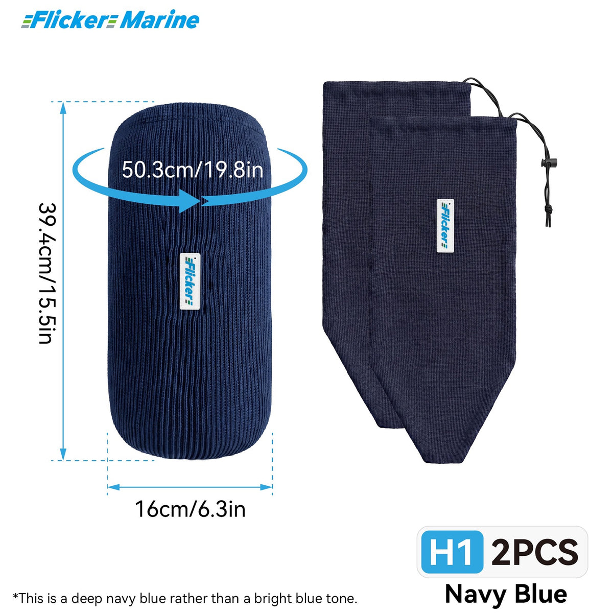 HTM Acrylic Boat Fender Cover, Marine Fender Protector Sleeve, 3 Sizes, 1/2/4 Pack