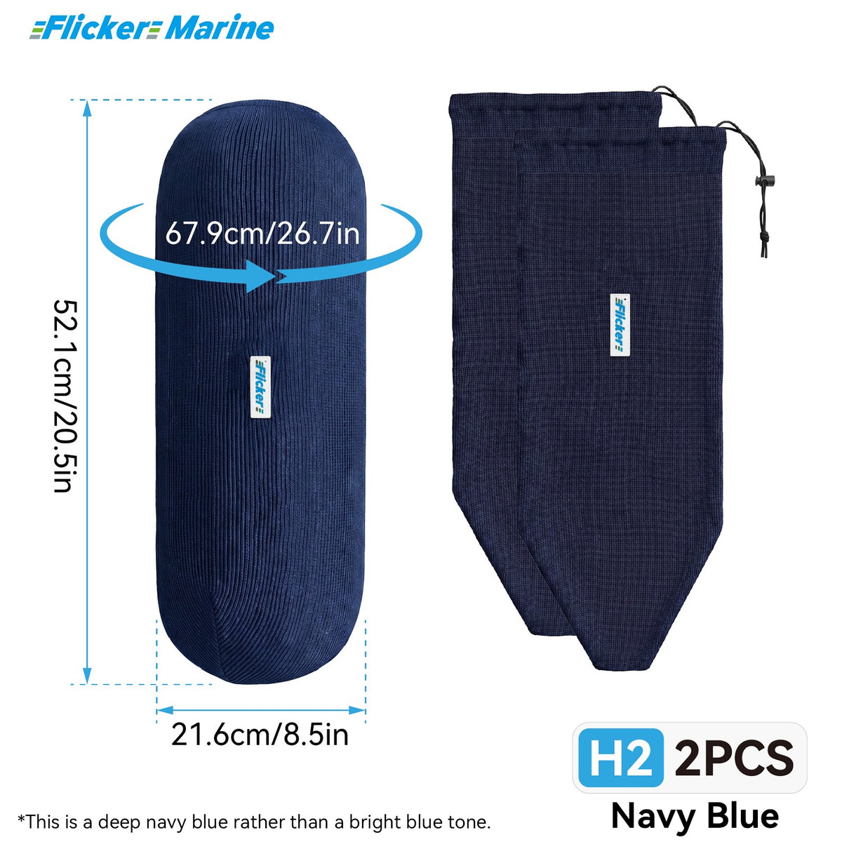 HTM Acrylic Boat Fender Cover, Marine Fender Protector Sleeve, 3 Sizes, 1/2/4 Pack