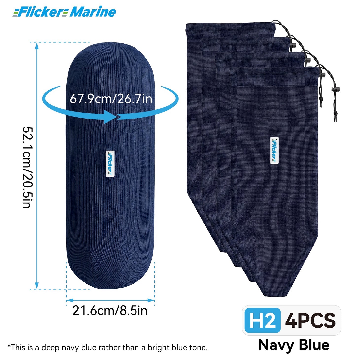 HTM Acrylic Boat Fender Cover, Marine Fender Protector Sleeve, 3 Sizes, 1/2/4 Pack