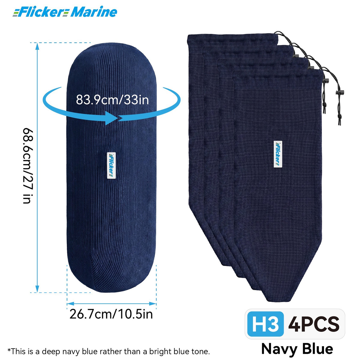 HTM Acrylic Boat Fender Cover, Marine Fender Protector Sleeve, 3 Sizes, 1/2/4 Pack