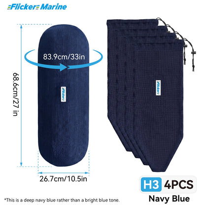 HTM Acrylic Boat Fender Cover, Marine Fender Protector Sleeve, 3 Sizes, 1/2/4 Pack
