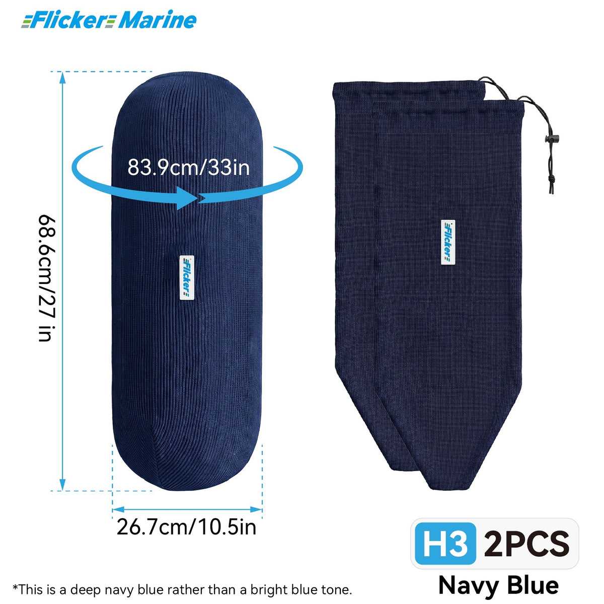 HTM Acrylic Boat Fender Cover, Marine Fender Protector Sleeve, 3 Sizes, 1/2/4 Pack