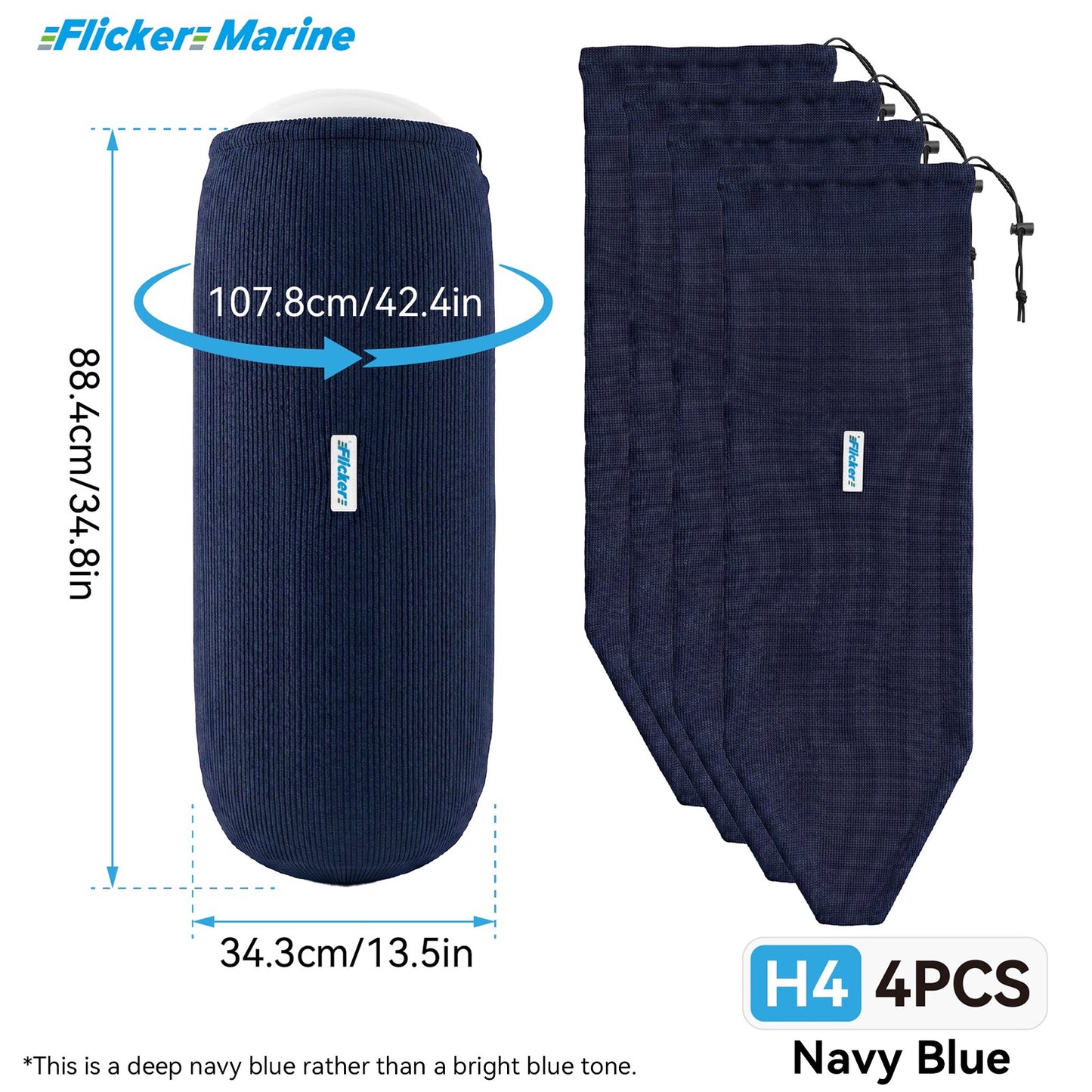 HTM Acrylic Boat Fender Cover, Marine Fender Protector Sleeve, 3 Sizes, 1/2/4 Pack