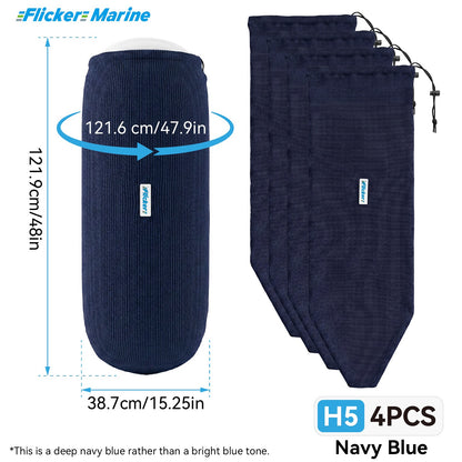 HTM Acrylic Boat Fender Cover, Marine Fender Protector Sleeve, 3 Sizes, 1/2/4 Pack