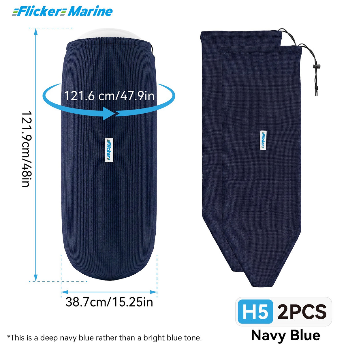 HTM Acrylic Boat Fender Cover, Marine Fender Protector Sleeve, 3 Sizes, 1/2/4 Pack